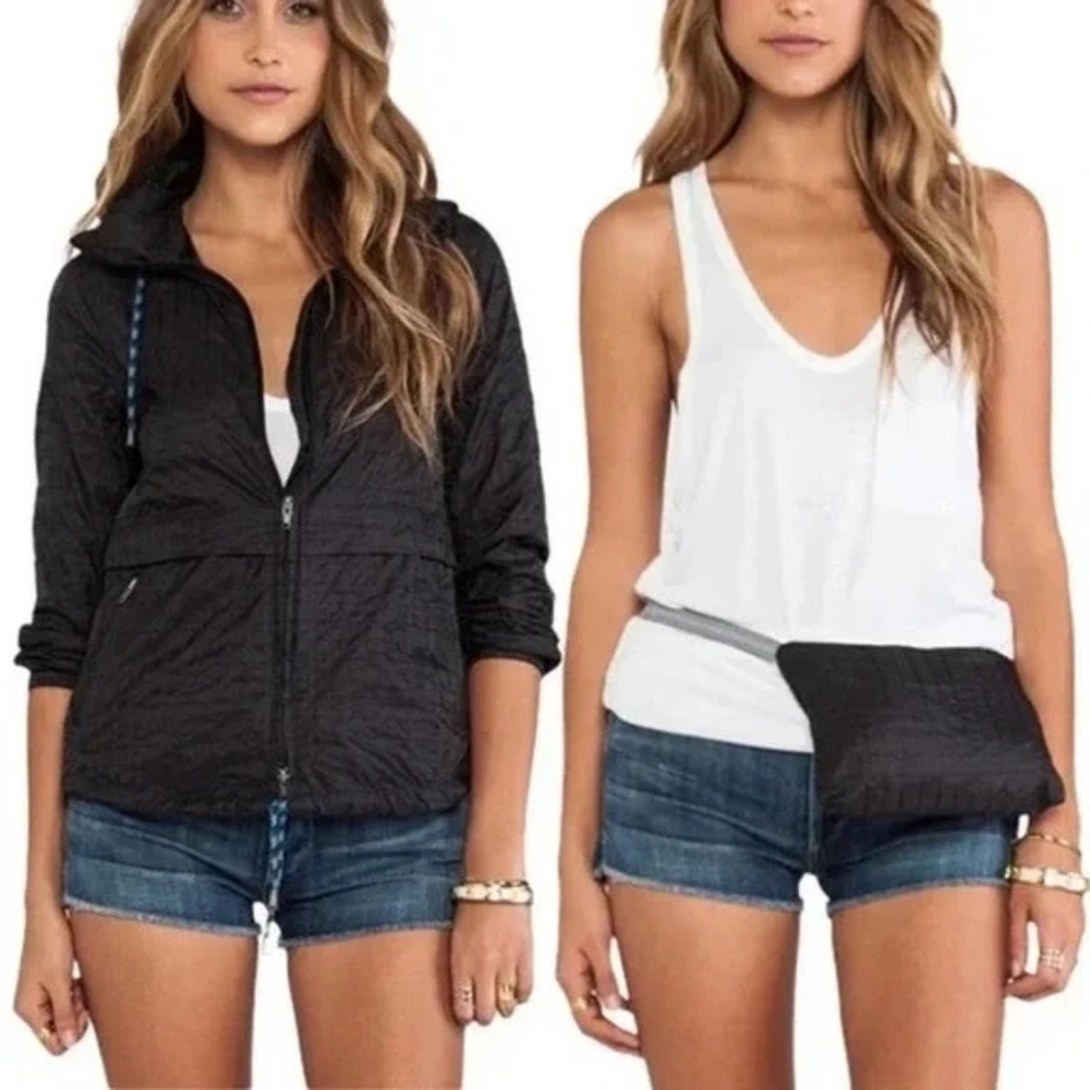 Free People Festival Parachute Windbreaker Packable Utility Jacket Black Size Sm